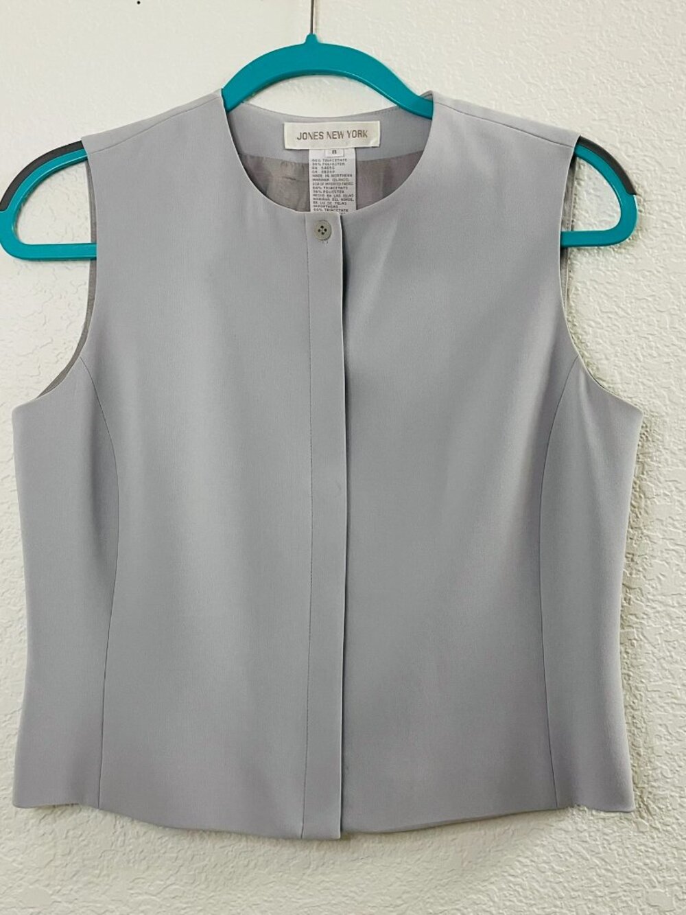 Jones New York Cool Gray Button Up High Neck Vest | Size 8